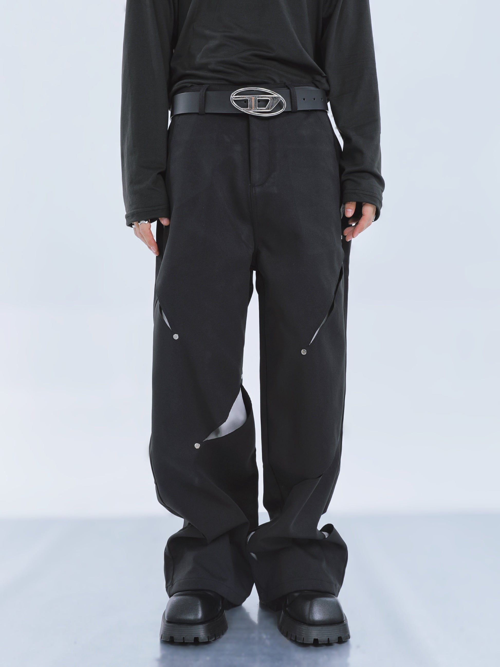 【23s September.】Cut-out Contrast Straight-leg Trousers -S ArtsKoreanMan