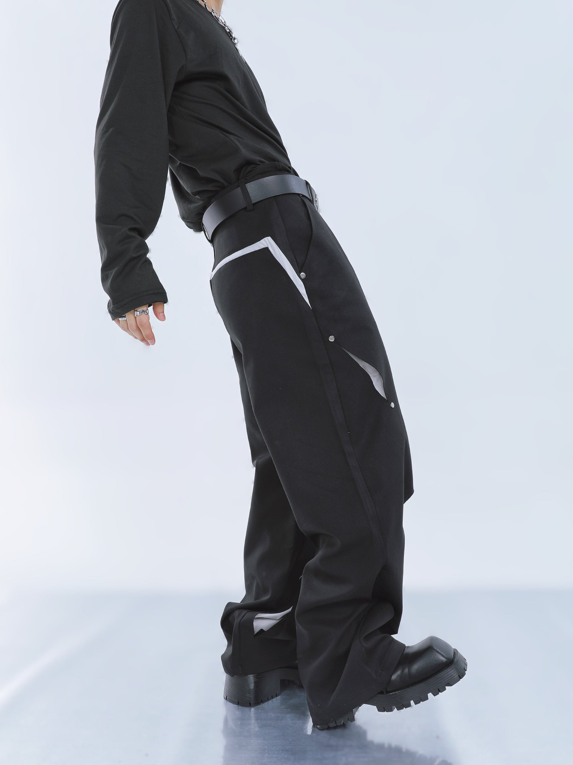 【23s September.】Cut-out Contrast Straight-leg Trousers -S ArtsKoreanMan