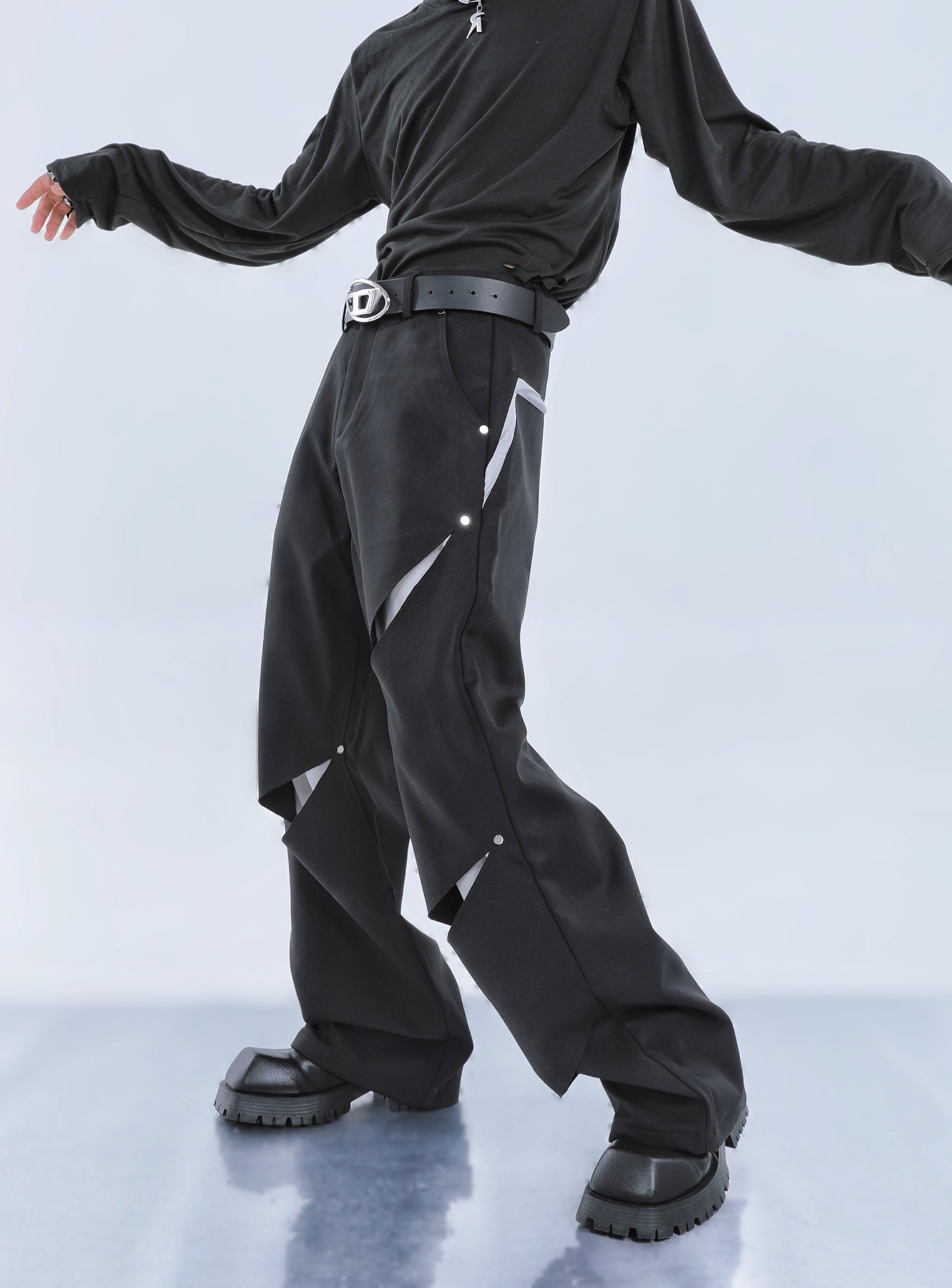 【23s September.】Cut-out Contrast Straight-leg Trousers -S ArtsKoreanMan