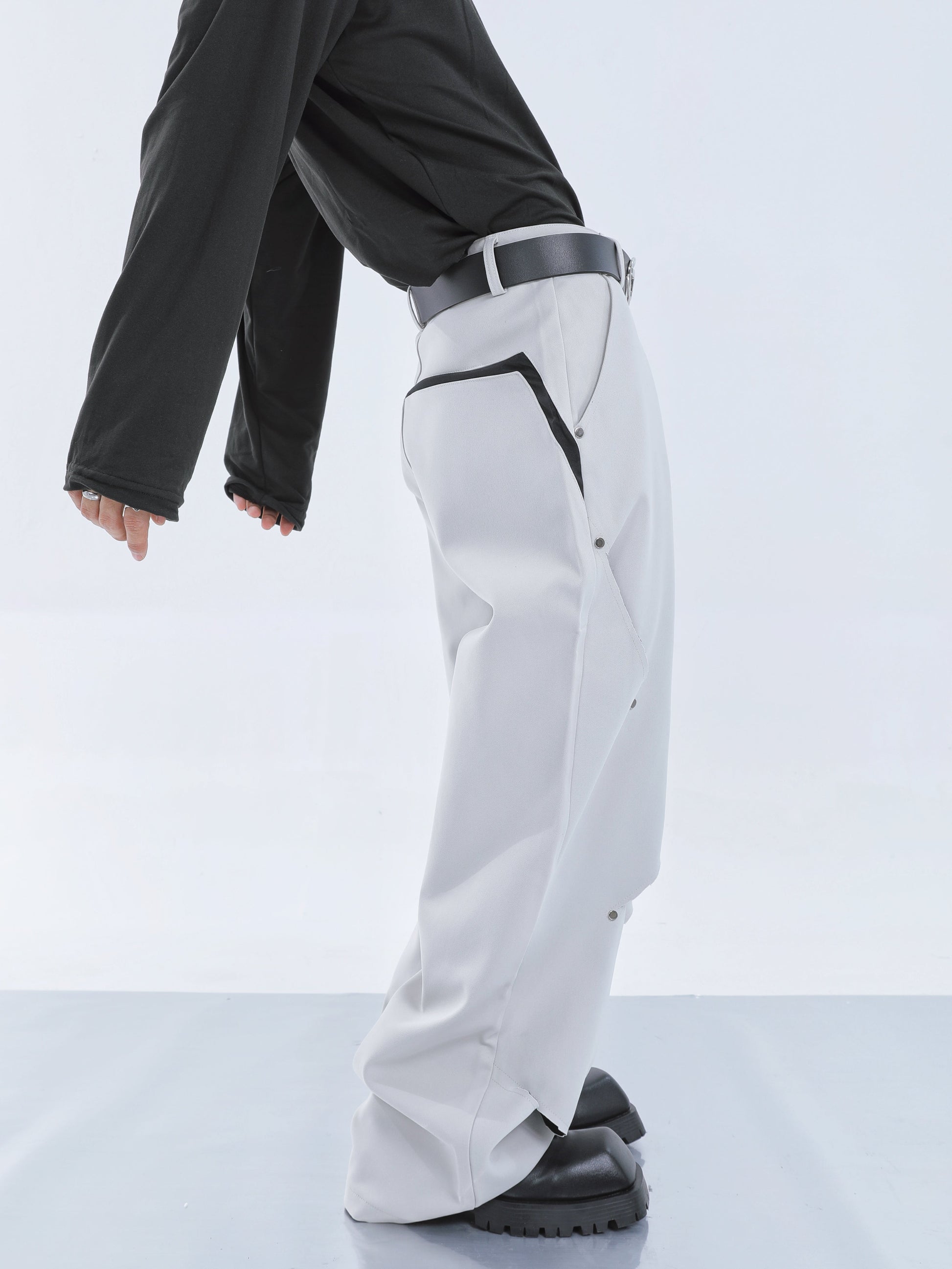 【23s September.】Cut-out Contrast Straight-leg Trousers -S ArtsKoreanMan