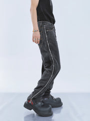 【23s September.】Contrast Striped Double Zip Jeans -M ArtsKoreanMan