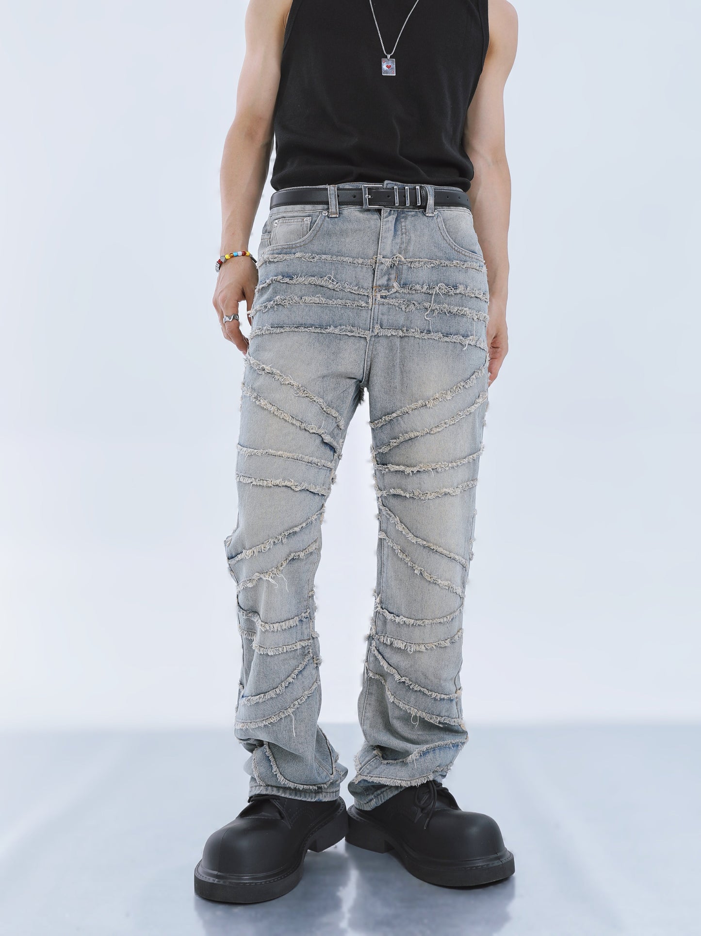 【23s September.】Fringed Raw Edge Loose Straight Jeans -M ArtsKoreanMan