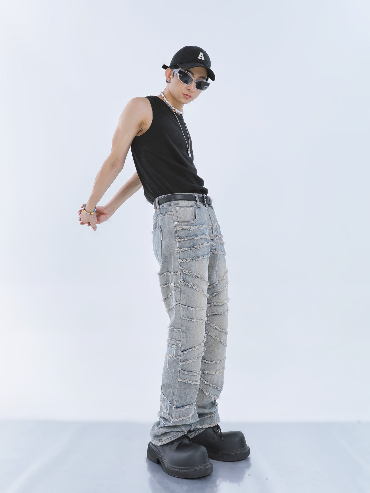 【23s September.】Fringed Raw Edge Loose Straight Jeans -M ArtsKoreanMan