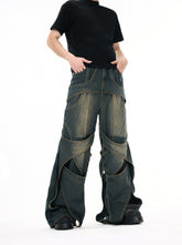 3D Distressed Washed Hollow Jeans