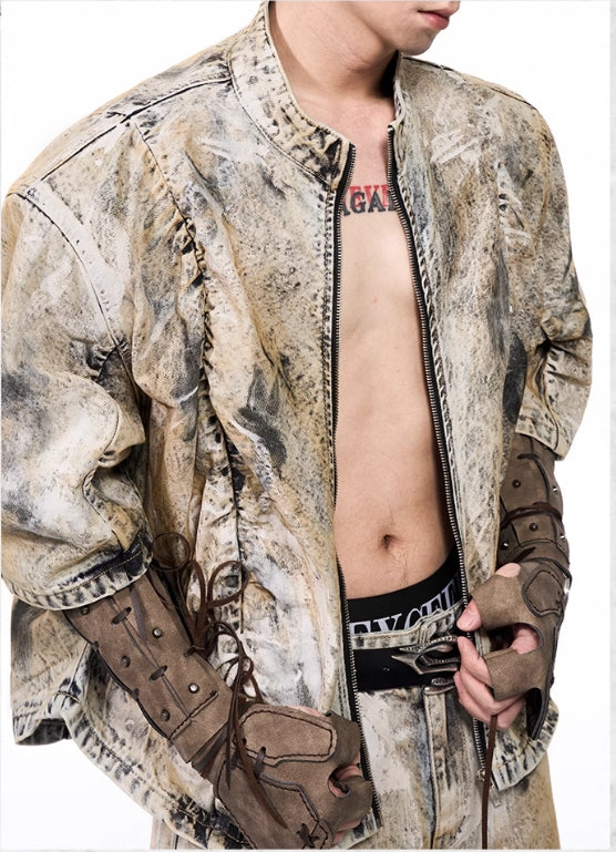 【25s May.】Summer Wasteland Style Shoulder Pad Zipper Denim Jacket