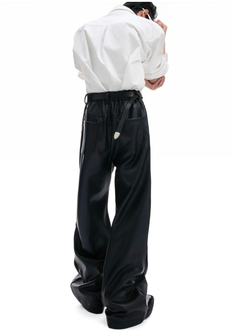 【25s Aug.】Vintage Metal Zipper Shiny Leather Pants
