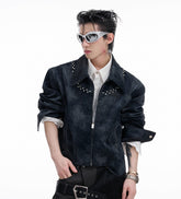 【25s Aug.】Pearl Deconstructed Textured Cropped Leather Jacket