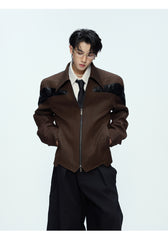 【25s Oct.】Glossy Paneled Deconstructed Leather Jacket