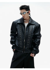 【25s Aug.】Embroidered Cropped Leather Jacket