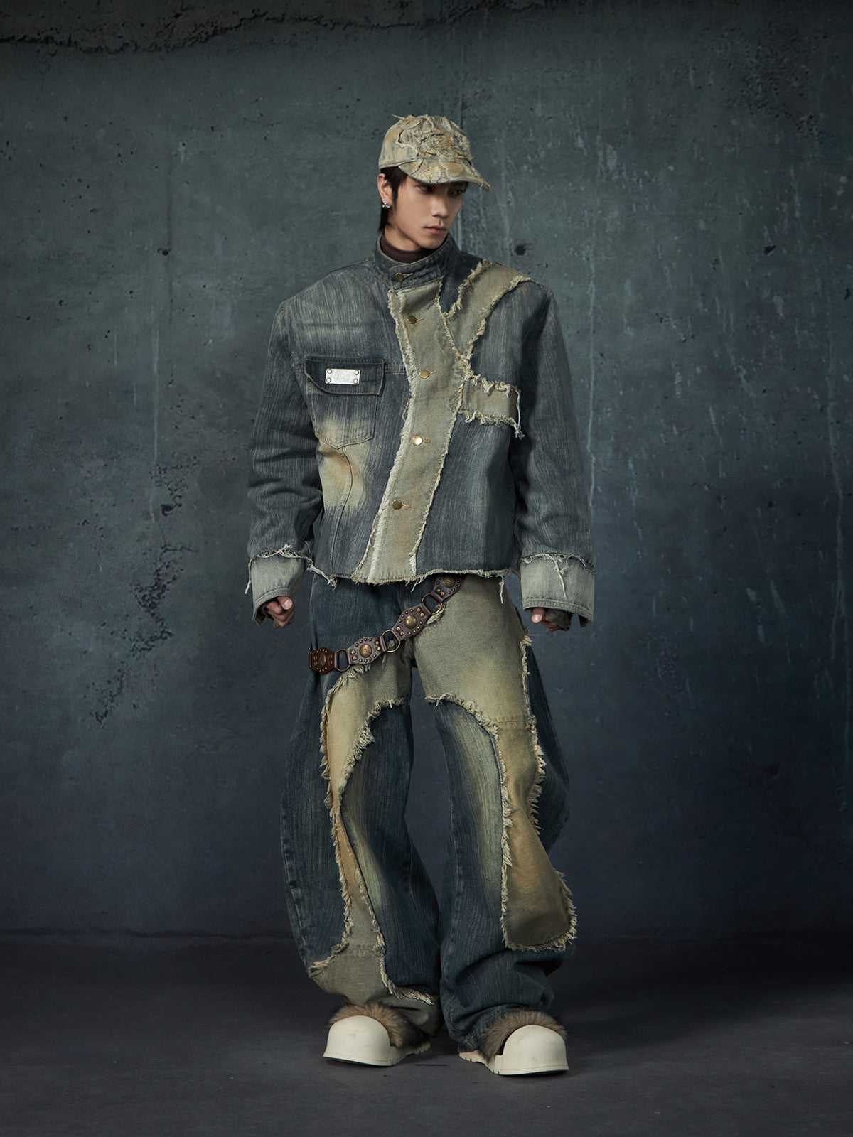 【25s Feb.】Wasteland Style Patchwork Raw Edge Denim Jacket/Pants