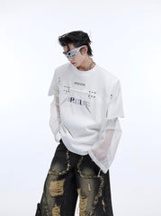 【24s April.】Deconstructed Fake Two Piece Mesh Splicing T-shirt ArtsKoreanMan