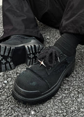 Four-pointed Star Hand-destroyed Denim Platform Derby Shoes ArtsKoreanMan