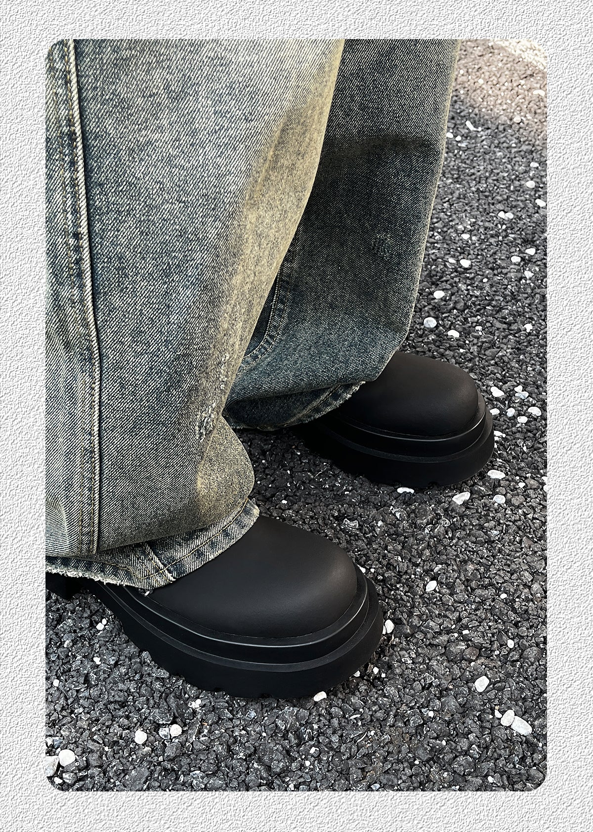 Denim Patchwork Iron Plate Thick-soled Derby Shoes