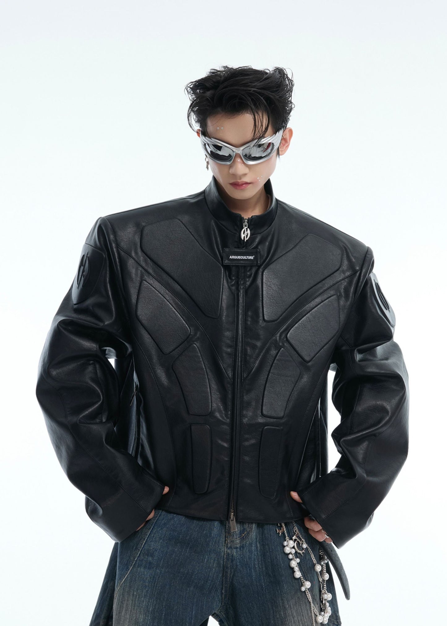 【25s Aug.】3D Relief Motorcycle Armor Leather Jacket