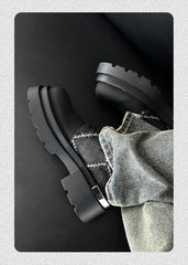 Denim Patchwork Iron Plate Thick-soled Derby Shoes