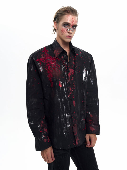 【25s Sep.】"Dark Knight" Blood-stained Silver-stamped Shirt