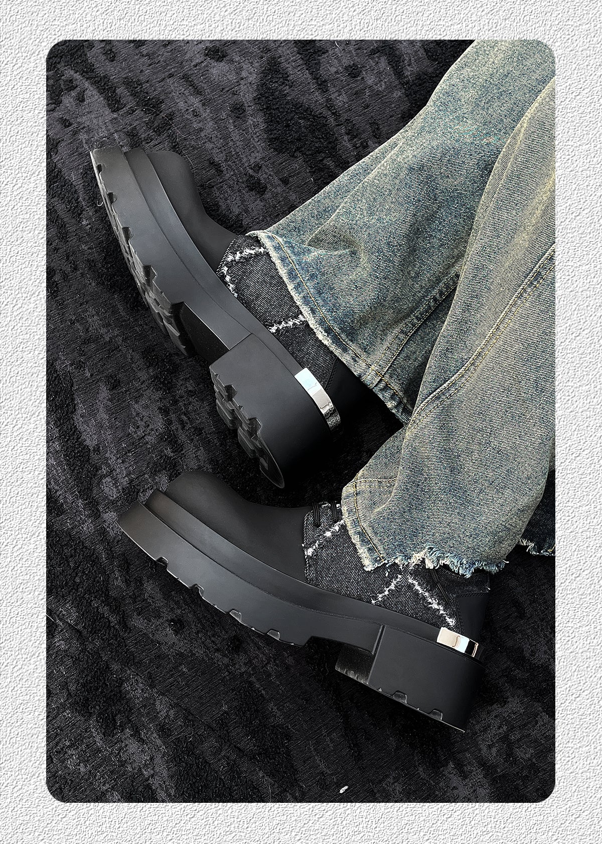 Denim Patchwork Iron Plate Thick-soled Derby Shoes