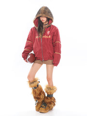 【24s Dec.】American Style Letter Print Fur Hooded Cotton Coat ArtsKoreanMan