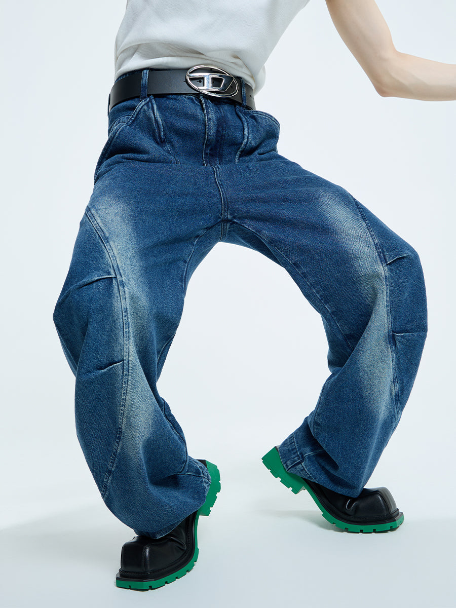 【23s September.】Curved Irregular Wide Leg Jeans-L ArtsKoreanMan