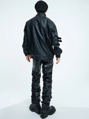 【23s September.】Loose Casual Retro PU Leather Jacket+ Leather Pants ArtsKoreanMan