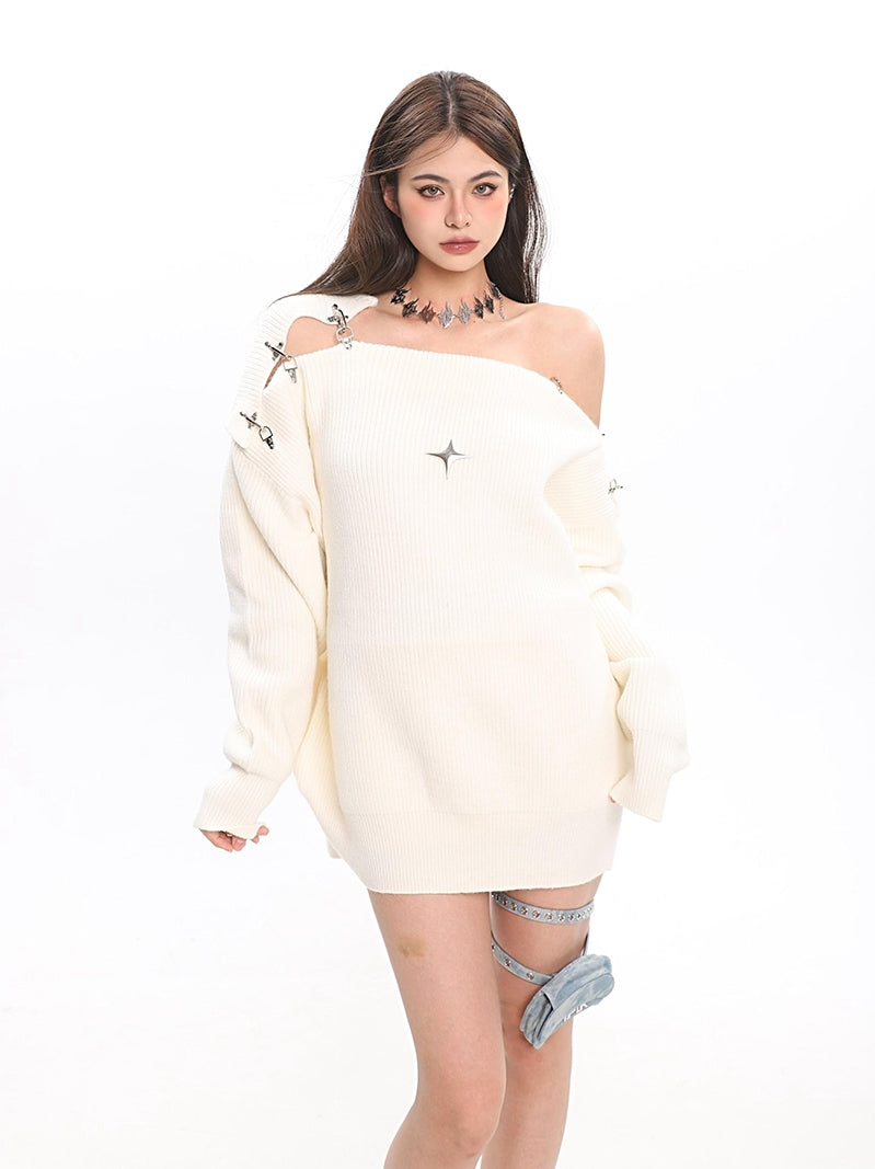 【23s December.】Metal Buckle Cutout One-shoulder Sweater ArtsKoreanMan
