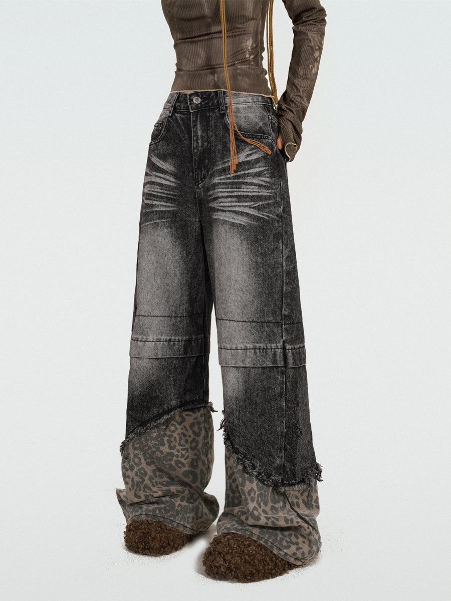 【24s Nov.】Washed Leopard Print Vintage Straight Jeans ArtsKoreanMan