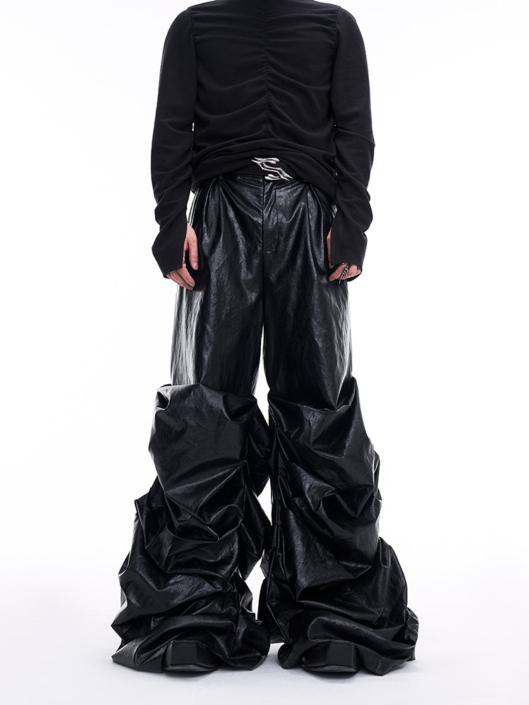 【24s Nov.】Men's Wide-Leg Ruched Leather Pants ArtsKoreanMan