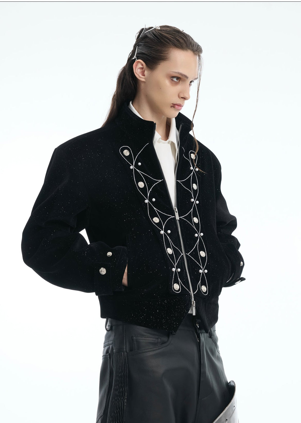 【25s Apr.】Glittery Metal Buttons Stand Collar Jacket