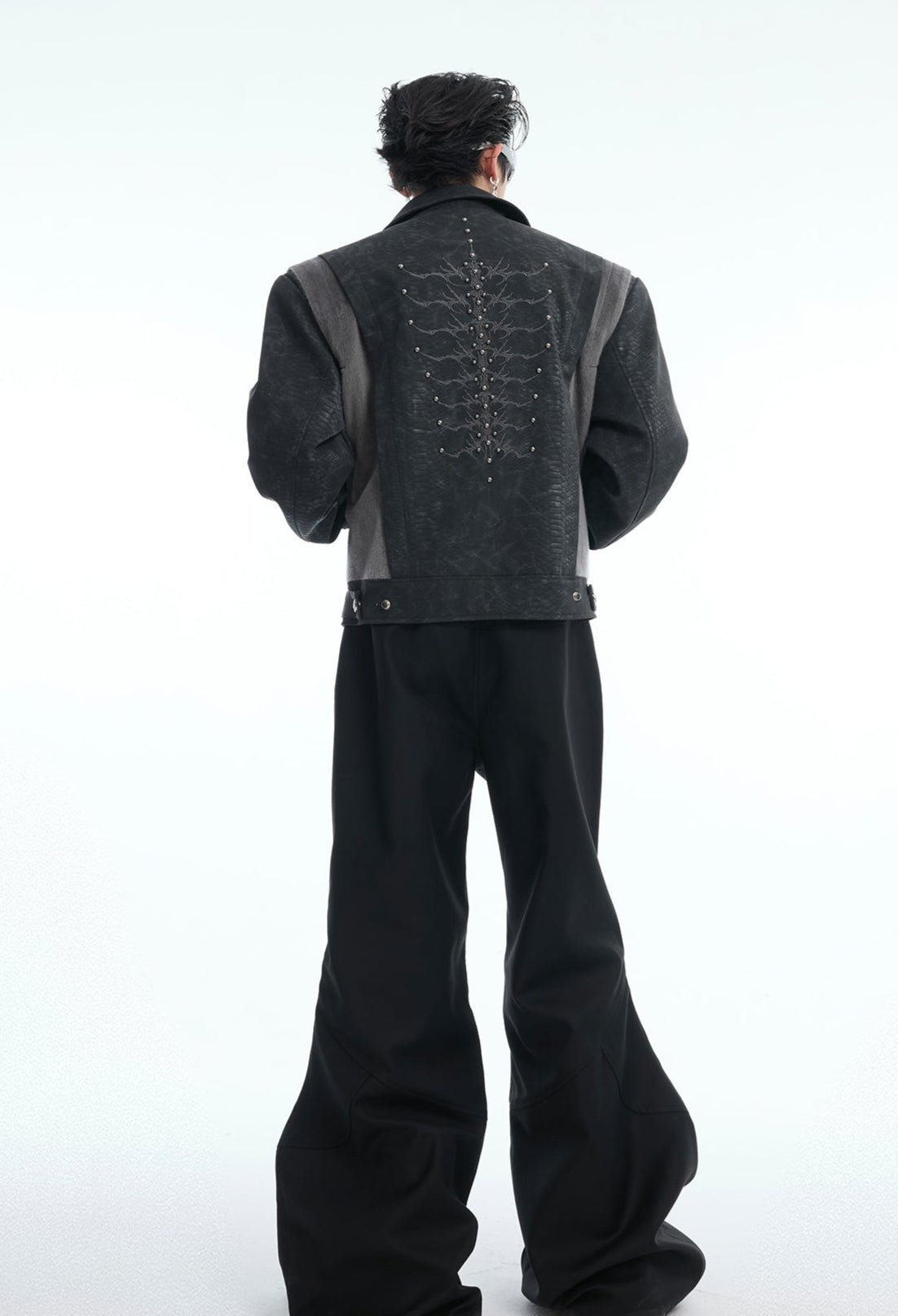 【25s Feb.】Snake Bone Pattern Rivet Embroidery PU Leather Jacket