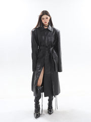 【23s October.】Long PU Leather Windbreaker Jacket ArtsKoreanMan