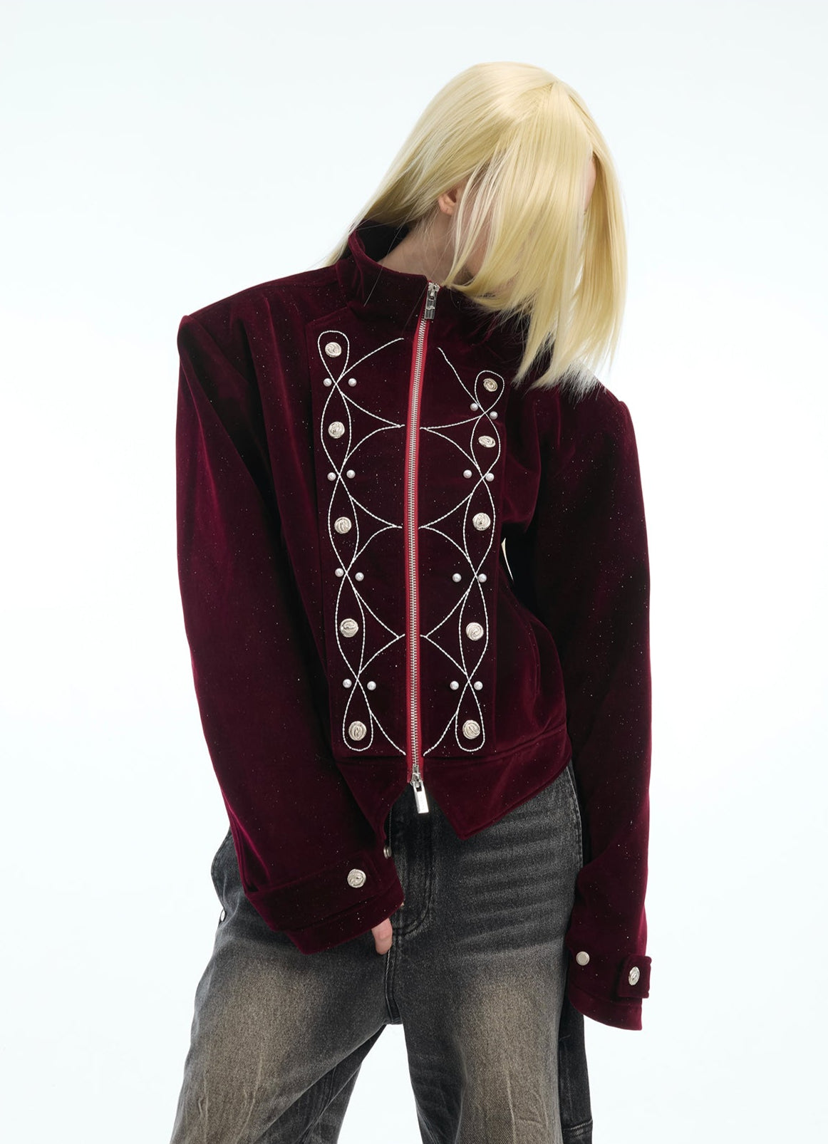 【25s Apr.】Glittery Metal Buttons Stand Collar Jacket