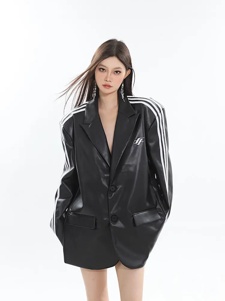 【23s August.】Oversized Black Leather Blazer ArtsKoreanMan
