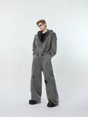 【24s March.】Destroyed Washed Distressed Hooded Cardigan Baggy Pants Suit ArtsKoreanMan