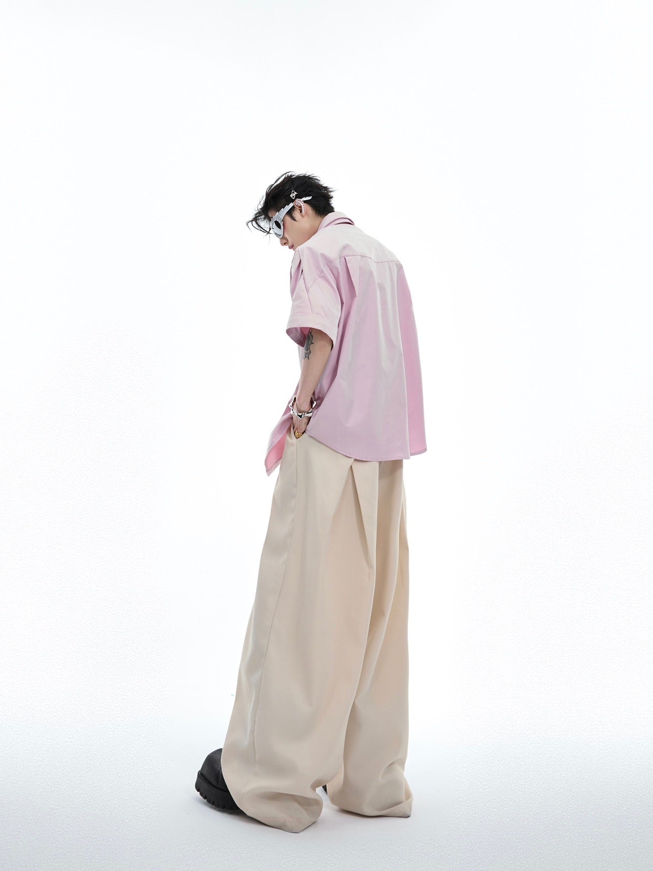 【24s July.】Deconstructed Double Layer 3D Pleated Short Sleeve Shirt ArtsKoreanMan