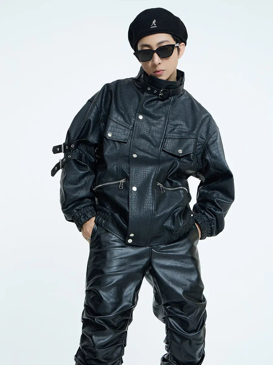 【23s September.】Loose Casual Retro PU Leather Jacket+ Leather Pants ArtsKoreanMan