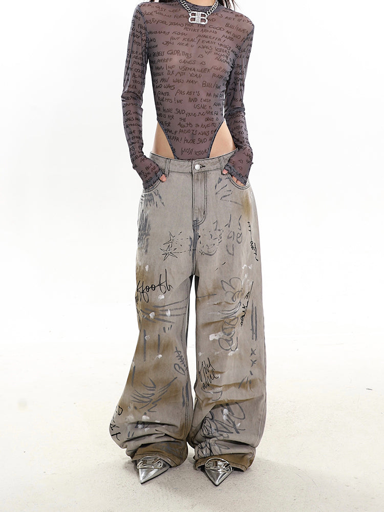 【24s February.】Hand Drawn Graffiti Baggy Jeans ArtsKoreanMan