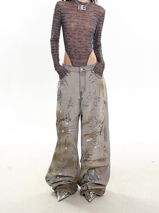 【24s February.】Hand Drawn Graffiti Baggy Jeans ArtsKoreanMan