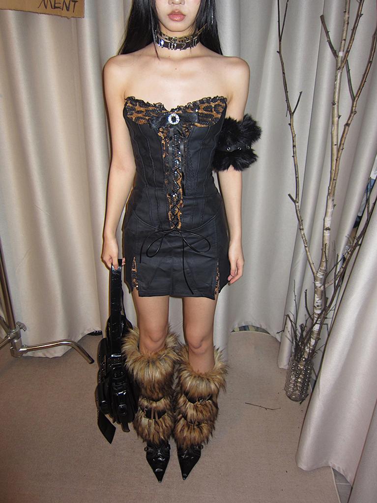 【24s Nov.】Leopard Print Bow Dress ArtsKoreanMan