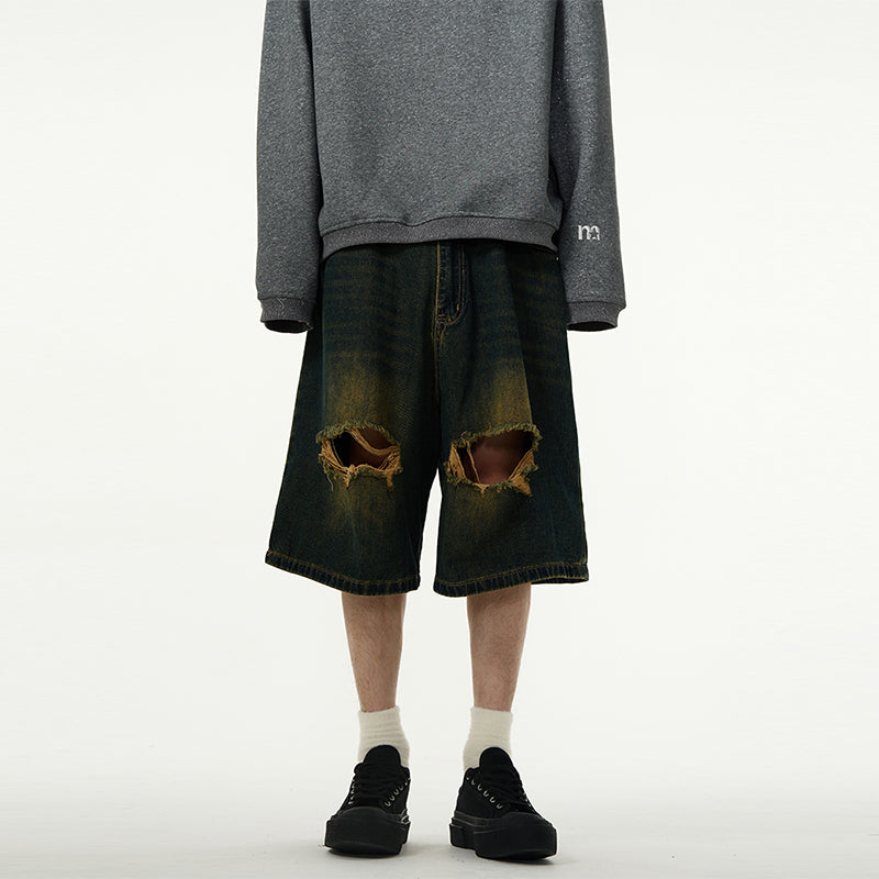 【24s April.】American Retro Ripped Denim Shorts ArtsKoreanMan