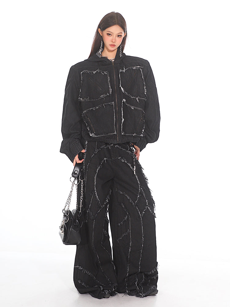 【24s Sep.】Destroyed Tassel Large Pocket Denim Hooded Jacket ArtsKoreanMan