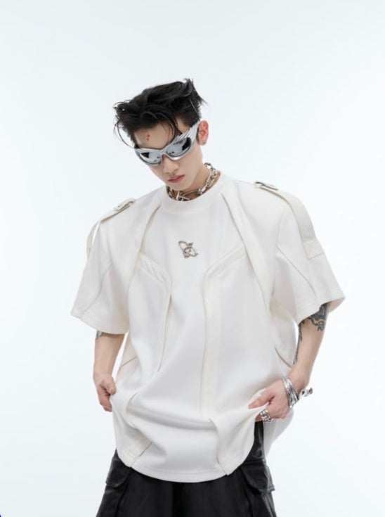 【24s Jun.】Deconstructed 3D Design Spliced Shoulder Strap T-shirt ArtsKoreanMan