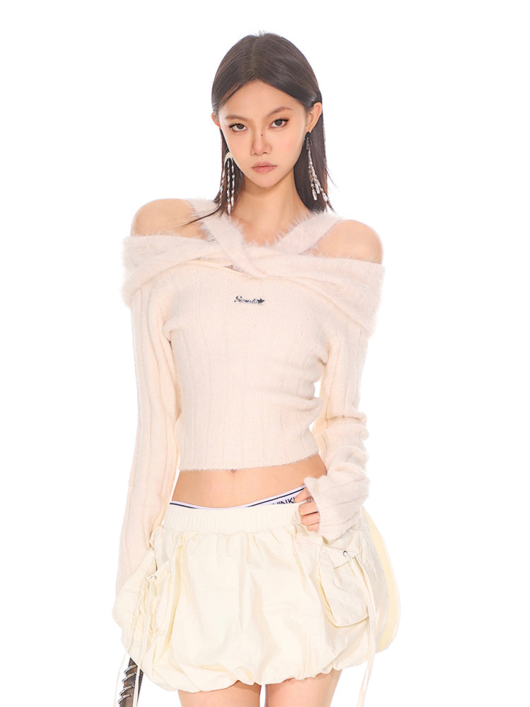 【24s Oct.】Sweet Cool Girl Off-Shoulder Slim-fitting Sweater ArtsKoreanMan
