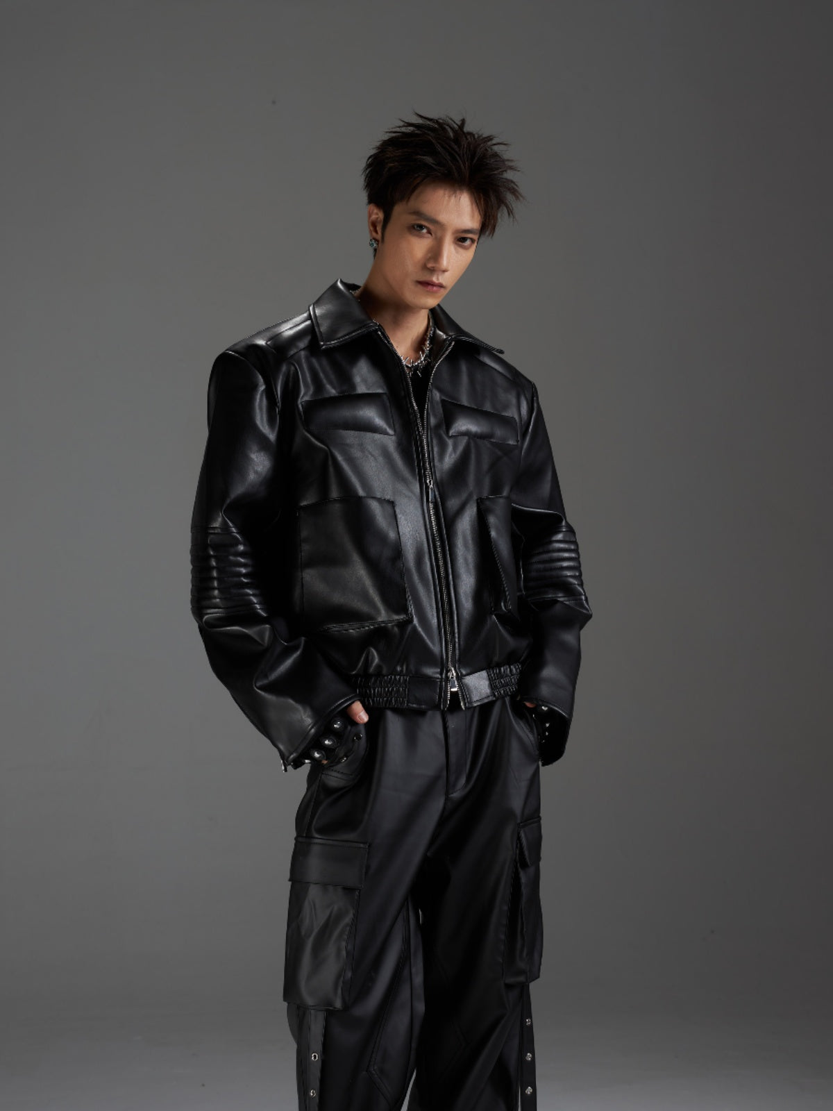 【24s Nov.】Short PU Leather Biker Jacket ArtsKoreanMan