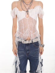【24s July.】Hot Girl Lace Ribbon Vest TrendyStyle101