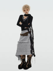 【25s Feb.】Retro Knitted Irregular Rose Ribbon Skirt