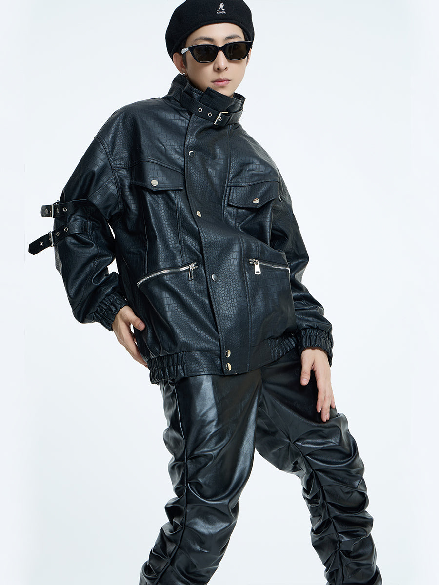 【23s September.】Loose Casual Retro PU Leather Jacket+ Leather Pants-M/L ArtsKoreanMan