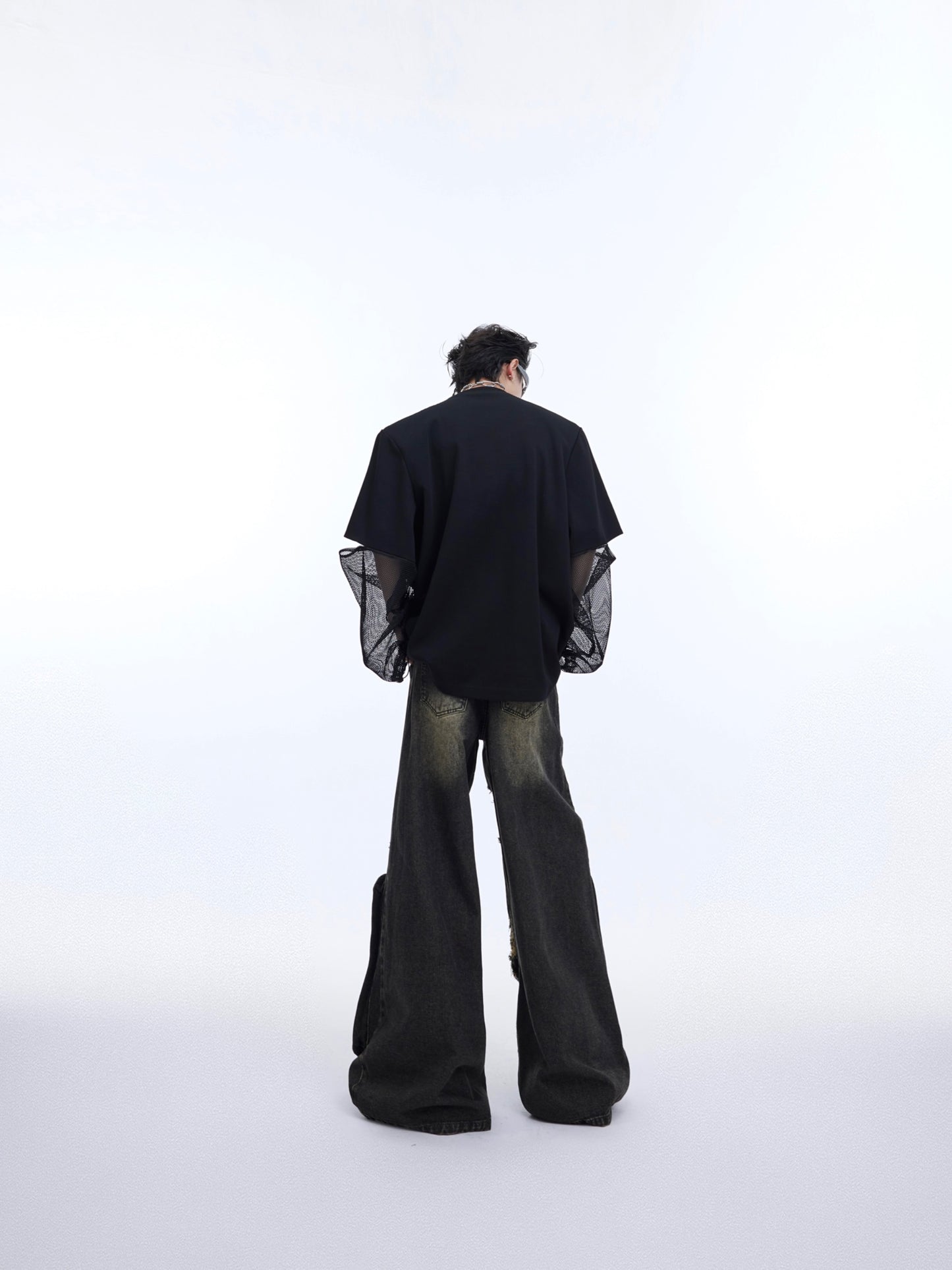 【24s April.】Deconstructed Fake Two Piece Mesh Splicing T-shirt ArtsKoreanMan