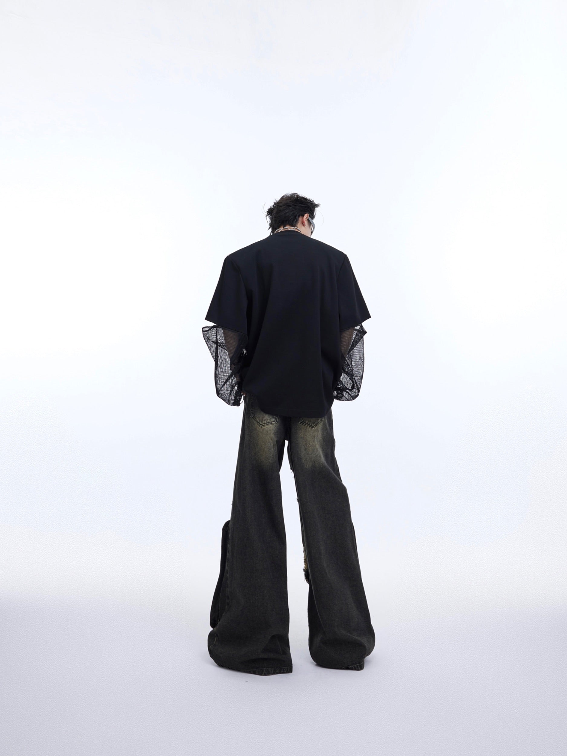 【24s April.】Deconstructed Fake Two Piece Mesh Splicing T-shirt ArtsKoreanMan