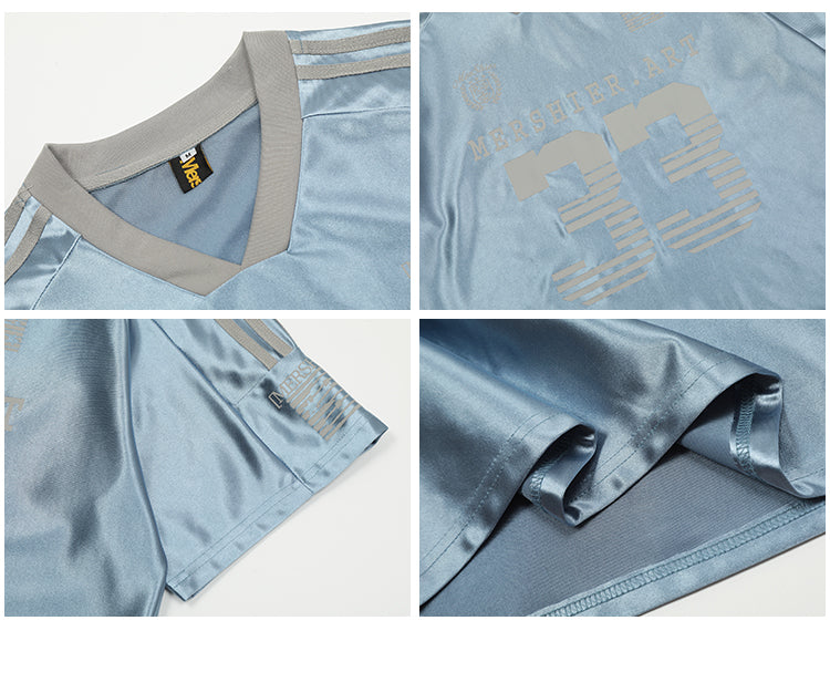【24s July.】V-neck Vintage Satin Blue Football Jersey ArtsKoreanMan