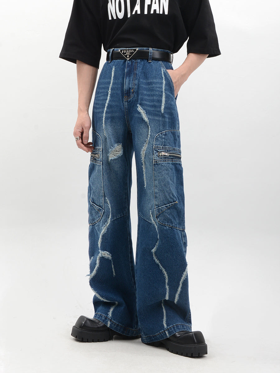 【25s Feb.】Distressed Wide-leg Straight-leg Loose Jeans